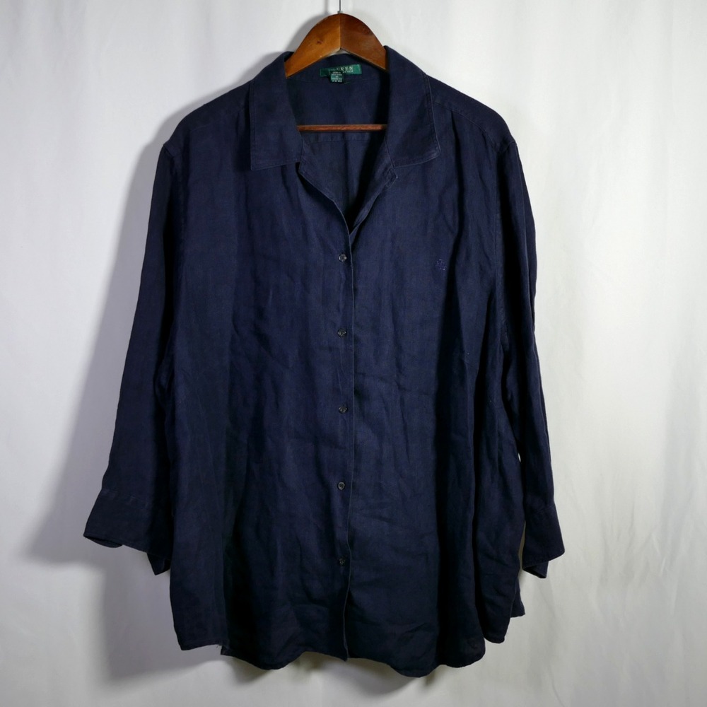 Lauren Ralph Lauren Womens Linen Button Up Top Size 3X Coastal Fisherman Travel